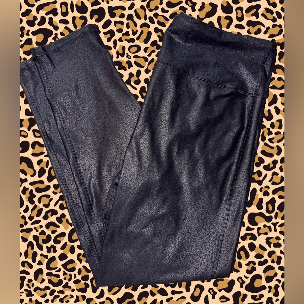 Black Faux Leather High Rise Leggings - Shine Finish - Snake Print Animal Print